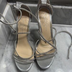 Jessica Simpson Metallic Silver Strappy Heels
